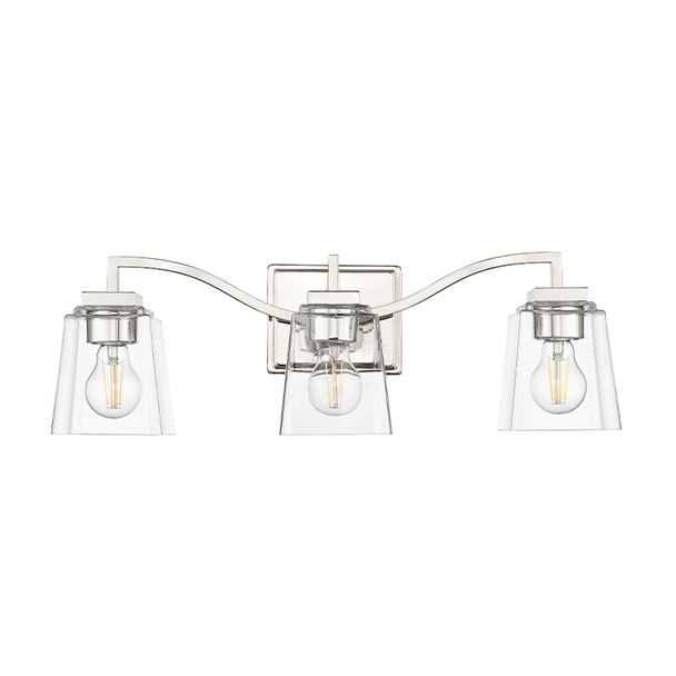 Avenna Three Light Vanity, 3-Light, Polished Nickel, Clear Square Glass, Medium (E26), 120V