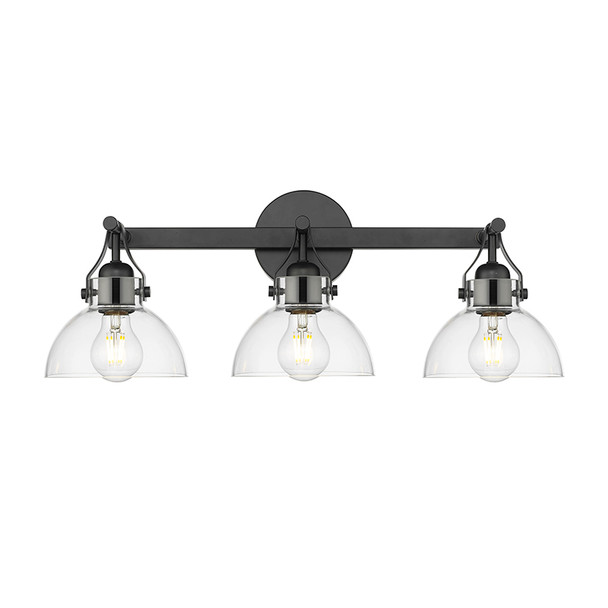 Three Light Vanity, 3-Light, Matte Black, Clear Glass, 120V