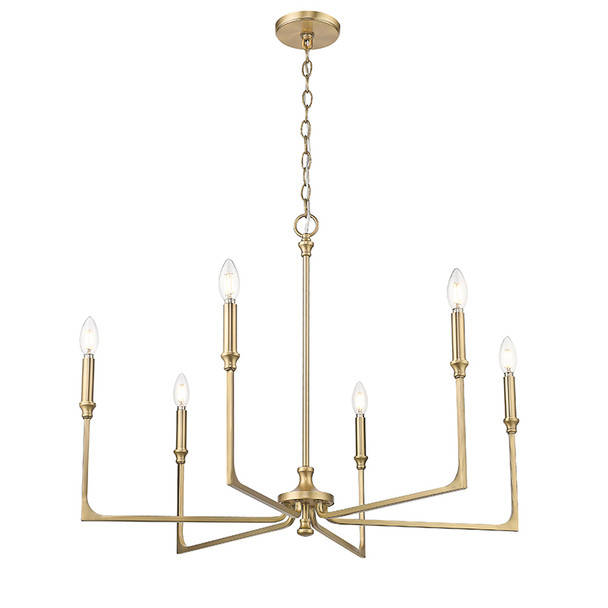 Azara Six Light Chandelier, Vintage Brass, 6-Candle, 120V