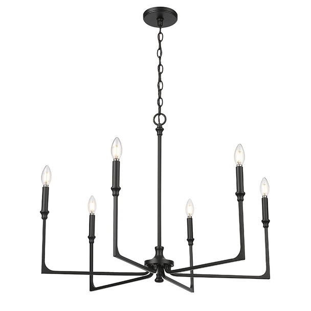 Azara Six Light Chandelier, Matte Black, 6-Candle, 120V