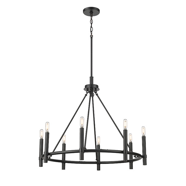 Skyva Eight Light Chandelier, Matte Black, 8-Candle, 120V