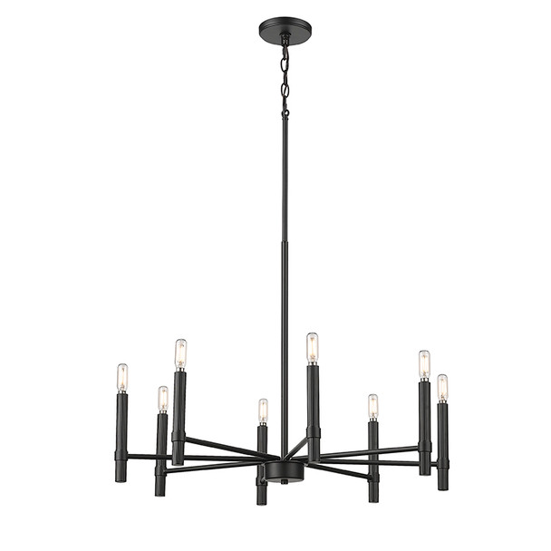 Skyva Eight Light Chandelier, Matte Black, 8-Candle, E12 Candelabra Base, 120V
