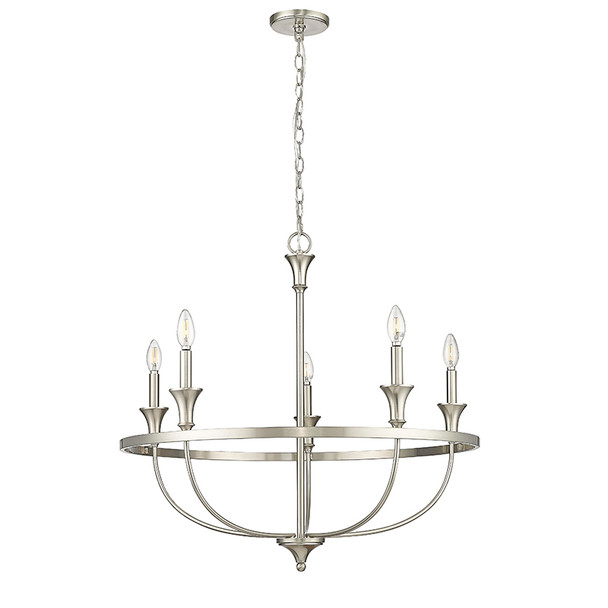 Emery Five Light Chandelier, Brushed Nickel, 5-Light, E12 Candelabra Base, 120V