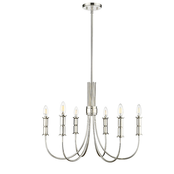 Potiss Six Light Chandelier, Polished Nickel, 6-Light, E12 Candelabra Base, 120V