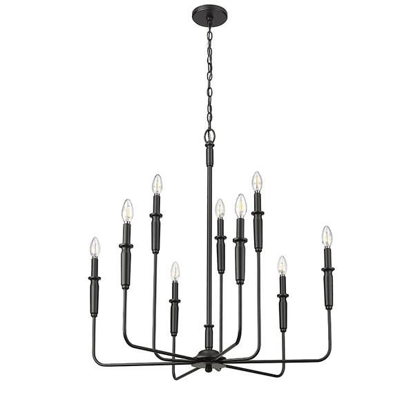 Savanne Nine Light Chandelier, 9-Light, Matte Black, 120V, Candelabra (E12), 40W per bulb