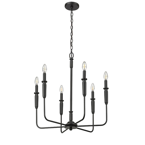 Savanne Six Light Chandelier, Matte Black, 6-Candle, 120V
