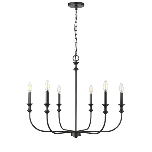 Savanne Six Light Chandelier, Matte Black, 6-Candle, E12 Candelabra Base, 120V
