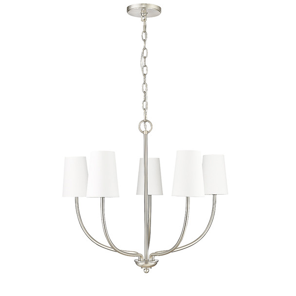 Kandor Five Light Chandelier, Brushed Nickel, 5-Light, E12 Candelabra Base, 120V