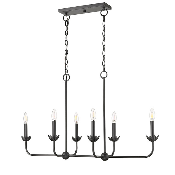 Freesia Six Light Linear Chandelier, Matte Black, 6-Candle, 120V