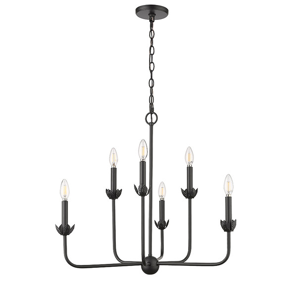 Freesia Six Light Chandelier, Matte Black, 6-Light, E12 Candelabra Base, 120V