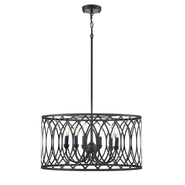 Arelyn Six Light Pendant, Matte Black, 6-Light, 120V, 360W Total, E12 Candelabra Base