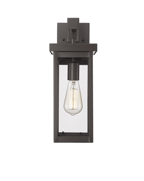 Barkeley One Light Outdoor Wall Sconce, Powder Coated Bronze, 1-Light, Medium E26 Base, 60W, 120V, Clear Glass