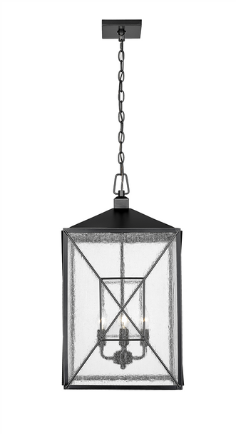 Caswell Four Light Outdoor Hanging Lantern, Powder Coated Black, 4-Light, E12 Candelabra Base, 120V