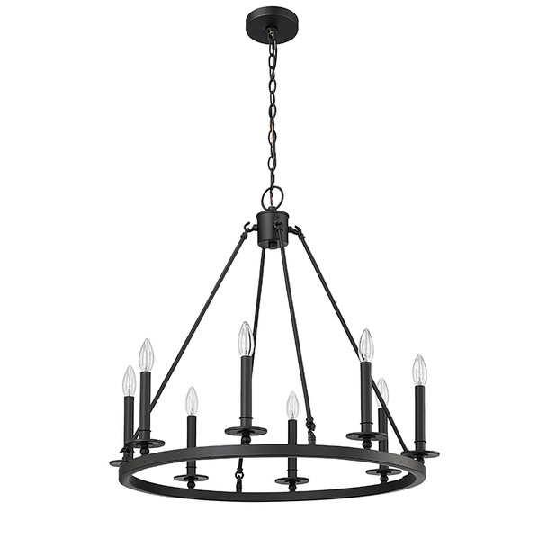 Florence Eight Light Chandelier, Matte Black, 8-Light, E12 Candelabra Base, 120V