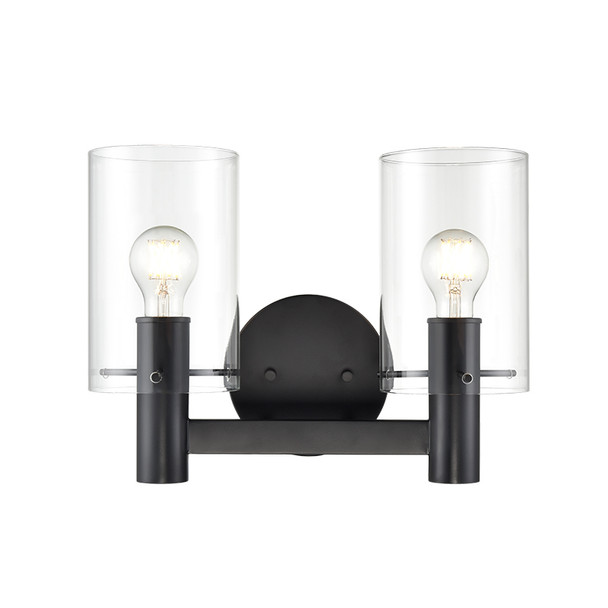 Millennium Lighting Apolla Two Light Vanity, 2-Light, Matte Black, Clear Glass, 120V, 15"W x 11.13"H x 7"Ext