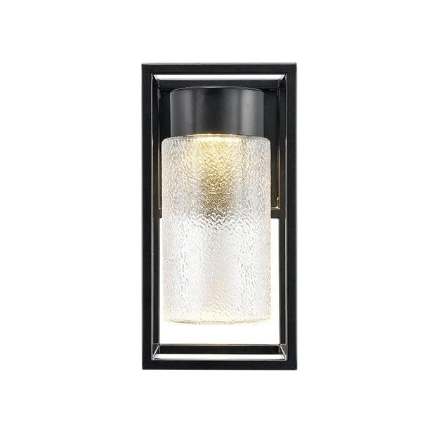 LED Light Outdoor Wall Sconce, 8W, 700lm, 3000K, Powder Coated Black, Clear Textured Glass, Wet Location, ETL Listed