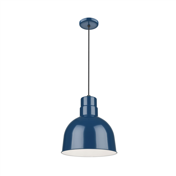 R Series 10" Deep Bowl Cord Hung Shade, Navy Blue Finish, 120V, 1-Light Medium E26, 200W