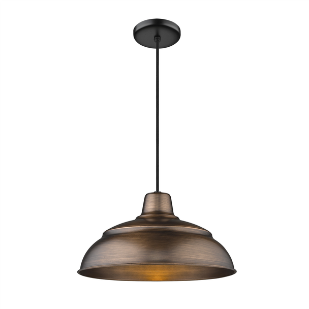R Series 14" Fabric Cord Hung Warehouse Shade, Natural Copper, Steel, 1-Light, 120V, Damp Location