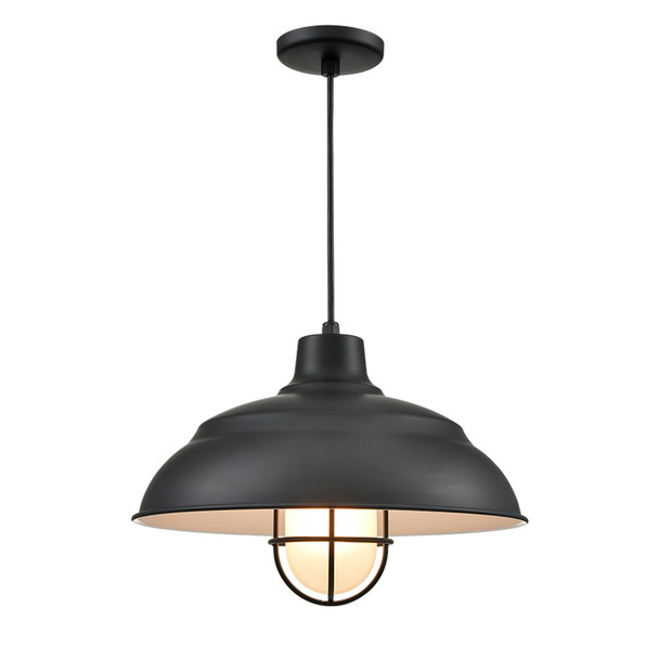 Millennium Lighting R Series 17" Warehouse Cast Guard Cord Hung One Light Shade, Satin Black, 100W, 120V, E26 Medium Base