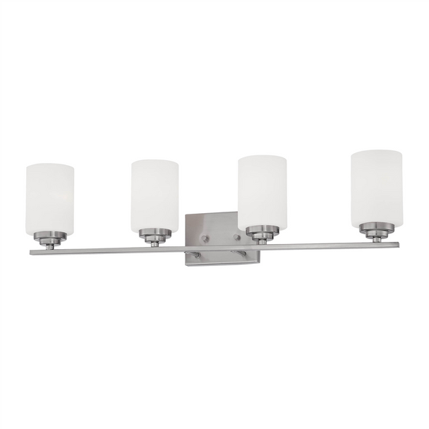 Millennium Lighting 3184 Four Light Vanity, 4-Light, Satin Nickel, Etched White Glass, Medium (E26) Base, 120V