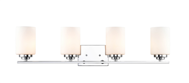 Millennium Lighting 3184 Four Light Vanity, 4-Light, Medium (E26) Base, 100W per Bulb, 120V, Chrome, Etched White Glass