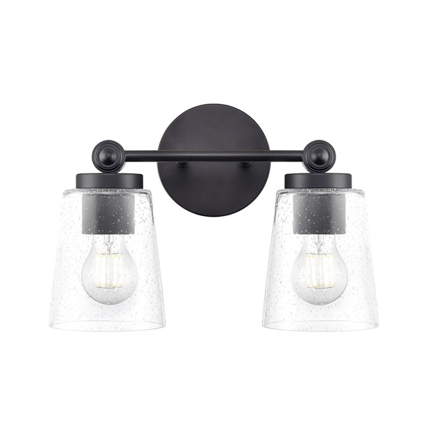 Millennium Lighting Lauryn Two Light Vanity, 2-Light, Matte Black, Clear Seeded Glass, E26 Medium Base, 120V