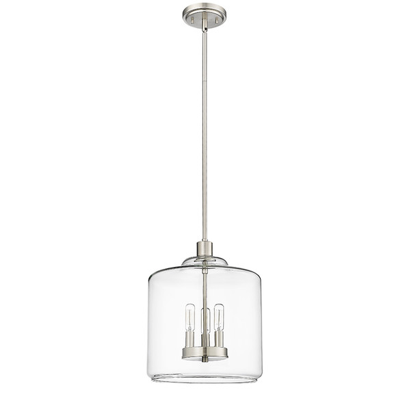 Asheville Three Light Pendant, Brushed Nickel, 3-Light, 120V, 180W, Clear Glass