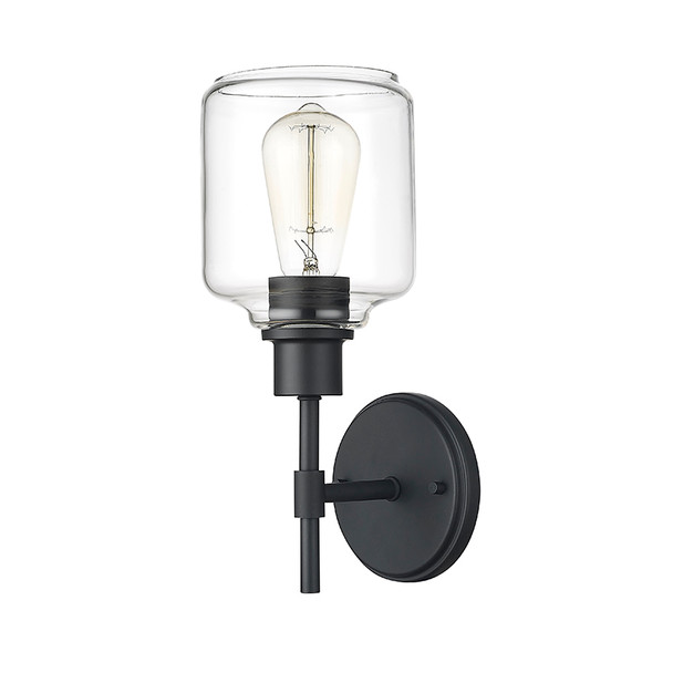 Asheville One Light Sconce, Matte Black, 1-Light, Medium E26 Base, 120V, 60W