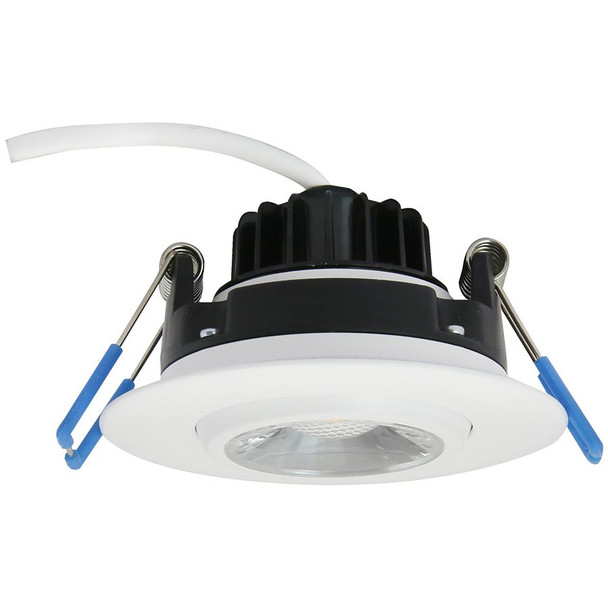 LED 3" Round Gimbal Downlight, 8W, 120V, 600 lm, 27K/30K/35K/40K/50K CCT Selectable, 90 CRI, White Finish