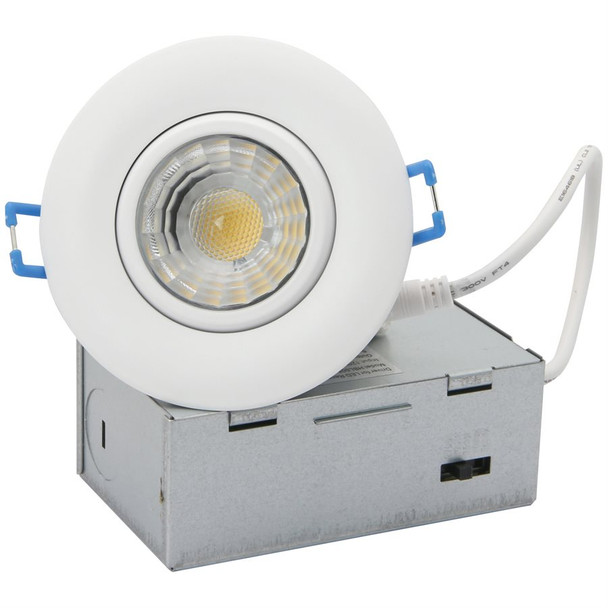 LED 3" Round Gimbal Downlight, 8W, 120V, 600 lm, 27K/30K/35K/40K/50K CCT Selectable, 90 CRI, White Finish, ETL Listed Wet Location