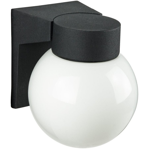 Sunlite ODI1000 Globe Style Outdoor Wall Fixture, 60W Max, 120V, E26 Base, Black, White Glass Globe
