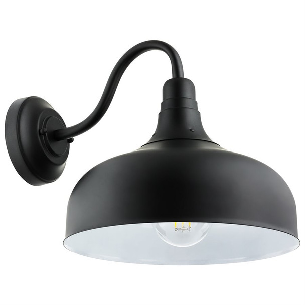Gooseneck Rustic Barn Light Fixture, Wall Mount, E26 Base, Black, 120V, 60W Max, 12" Shade