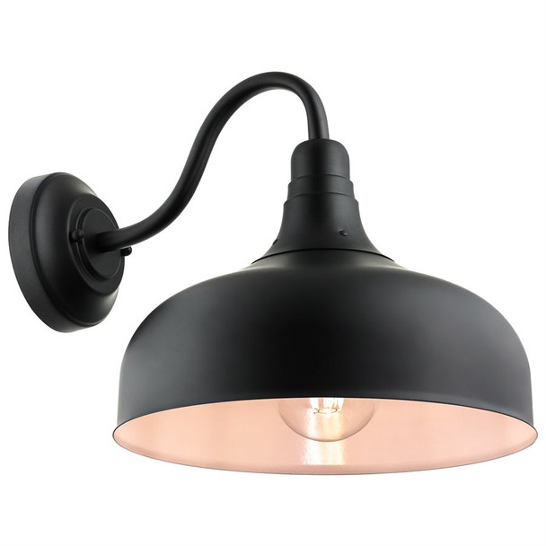 Gooseneck Rustic Barn Light Fixture, Wall Mount, E26 Base, Black, 120V, 60W Max, 12" Shade