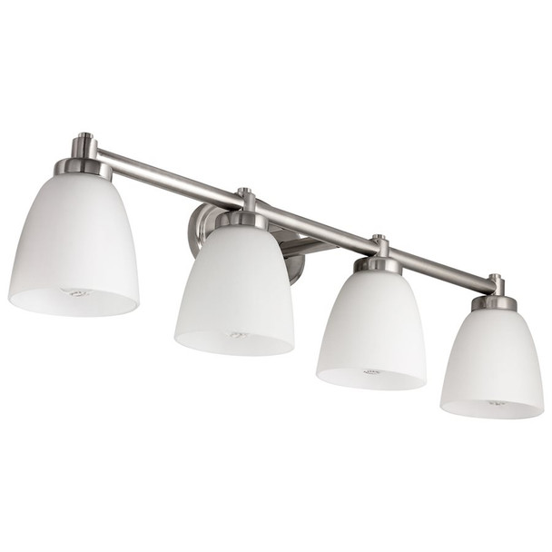 Sunlite Bath Vanity Fixture, 4-Light, E26 Base, 120V, Brushed Nickel, White Glass Lens