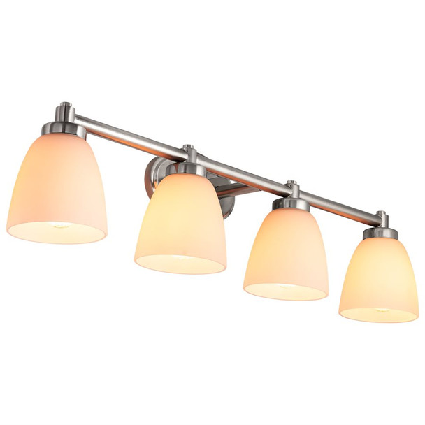 Sunlite Bath Vanity Fixture, 4-Light, E26 Base, 120V, Brushed Nickel, White Glass Lens