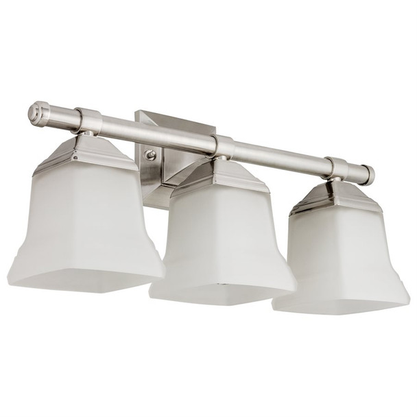 Bath Vanity Fixture, 3-Light, Brushed Nickel, Frosted Glass