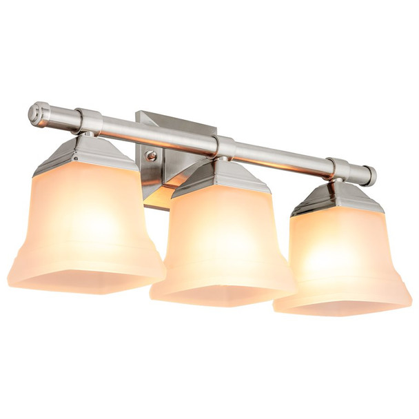 Bath Vanity Fixture, 3-Light, Brushed Nickel, Frosted Glass