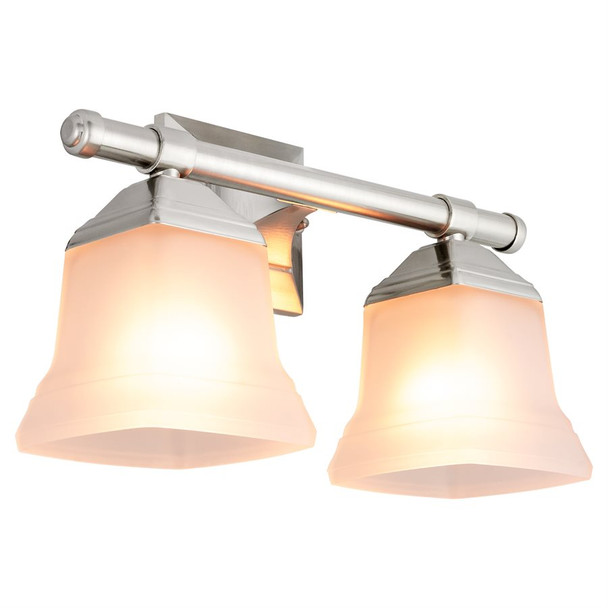 Sunlite Bath Vanity Fixture, 2-Light, Brushed Nickel, Frosted Glass