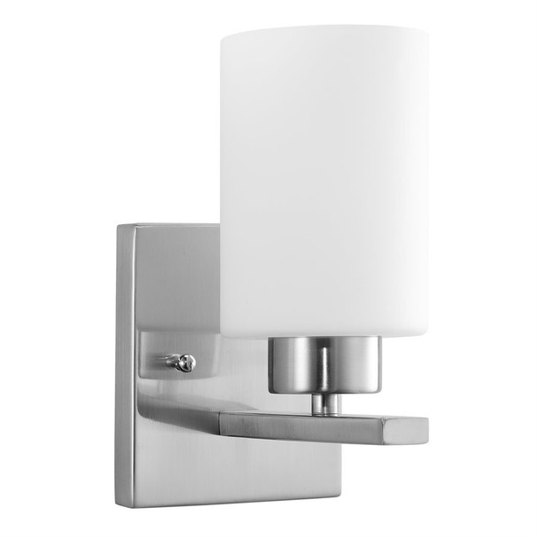 Sunlite Cylinder Glass Vanity Fixture, 1-Light, E26 Base, 120V, Brushed Nickel, Frosted White Glass