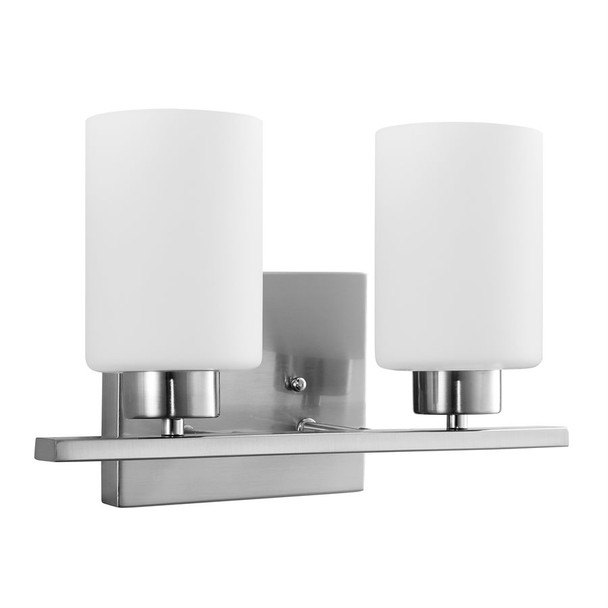 Sunlite 2-Light Vanity Fixture, Brushed Nickel, Frosted White Glass, 120V