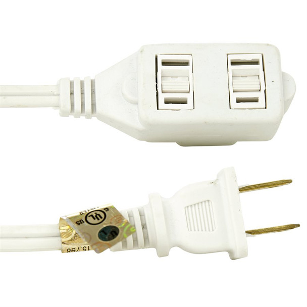 Sunlite Household Extension Cord, 9', 3 2-Prong Polarized Sockets, Tamper Guards, Indoor Use, White