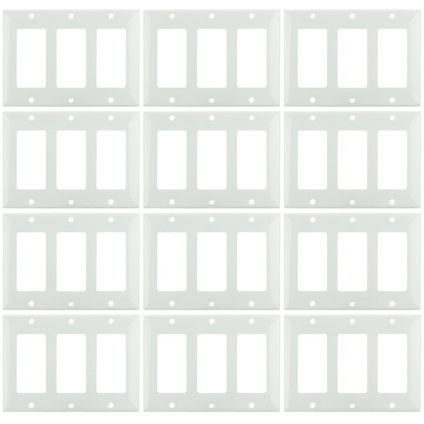 Sunlite 3 Gang Decorative Wall Plate, White, 12 Pack