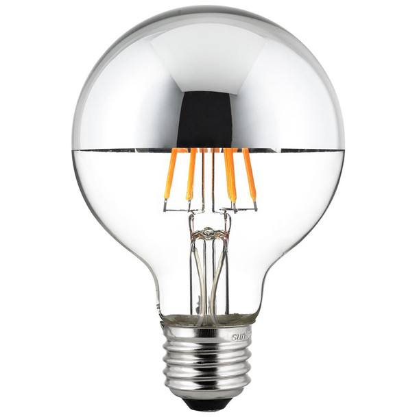 Sunlite G25 LED Globe Bulb, 6W, 120V, E26 Medium Base, 530 Lumens, 2700K, Dimmable, Clear Glass, Silver Bowl Finish