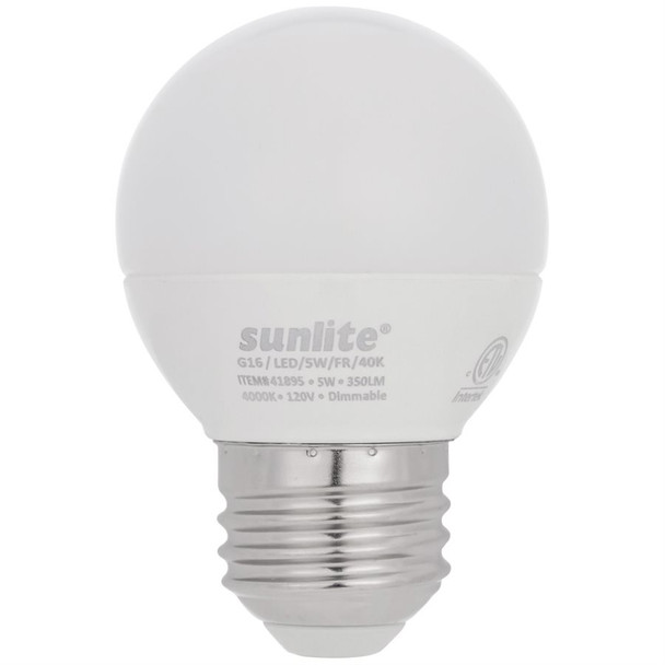 Sunlite G16 LED Globe Bulb, 5W, 4000K, Frosted, E26 Medium Base, Dimmable, 120V, 6-Pack