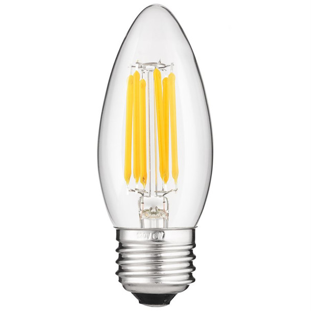 Sunlite B Series LED Filament B11 Torpedo Chandelier Bulb, 5.5W, 600 Lumens, E26 Base, Dimmable, Clear, 2700K, 120V