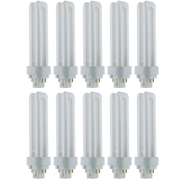 Sunlite PLD 4-Pin Double U-Shaped Twin Tube CFL Lamp, 18W, 3500K, G24q-2 Base, 1080 Lumens, 10 Pack