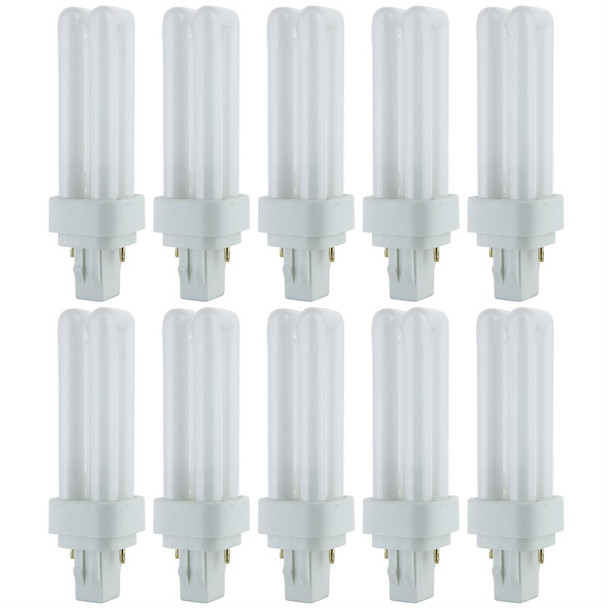 Sunlite PLD 2-Pin Double U-Shaped Twin Tube CFL Lamp, 13W, 6500K, GX23-2 Base, 660 Lumens, 10-Pack