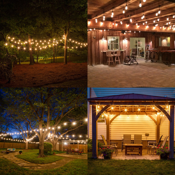 String Lights, 48', 15 Sockets, 36" Spacing, E26, Black, 120V, Wet Rated, Non-Dimming