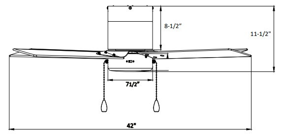 RP Lighting Sabio 3-Blade 42" Sweep Hugger Ceiling Fan, Pull Chain, Integrated LED Light Kit, 120V