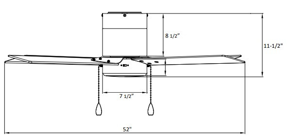 Sabio 3-Blade 52" Sweep Hugger Ceiling Fan, Pull Chain, Integrated LED Light Kit, 120V